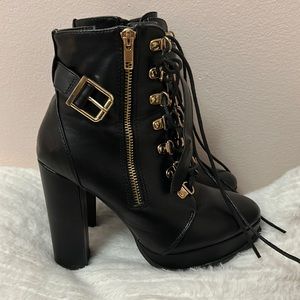 Black high heeled boots